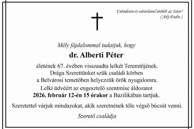 Engesztelő szentmise dr. Alberi Péter alpolgármester lelki üdvéért